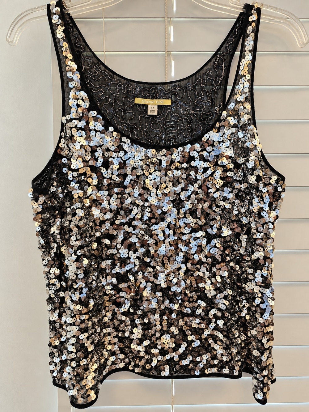 Gianni Bini Black Tank Top with Silver and Gold Sequins